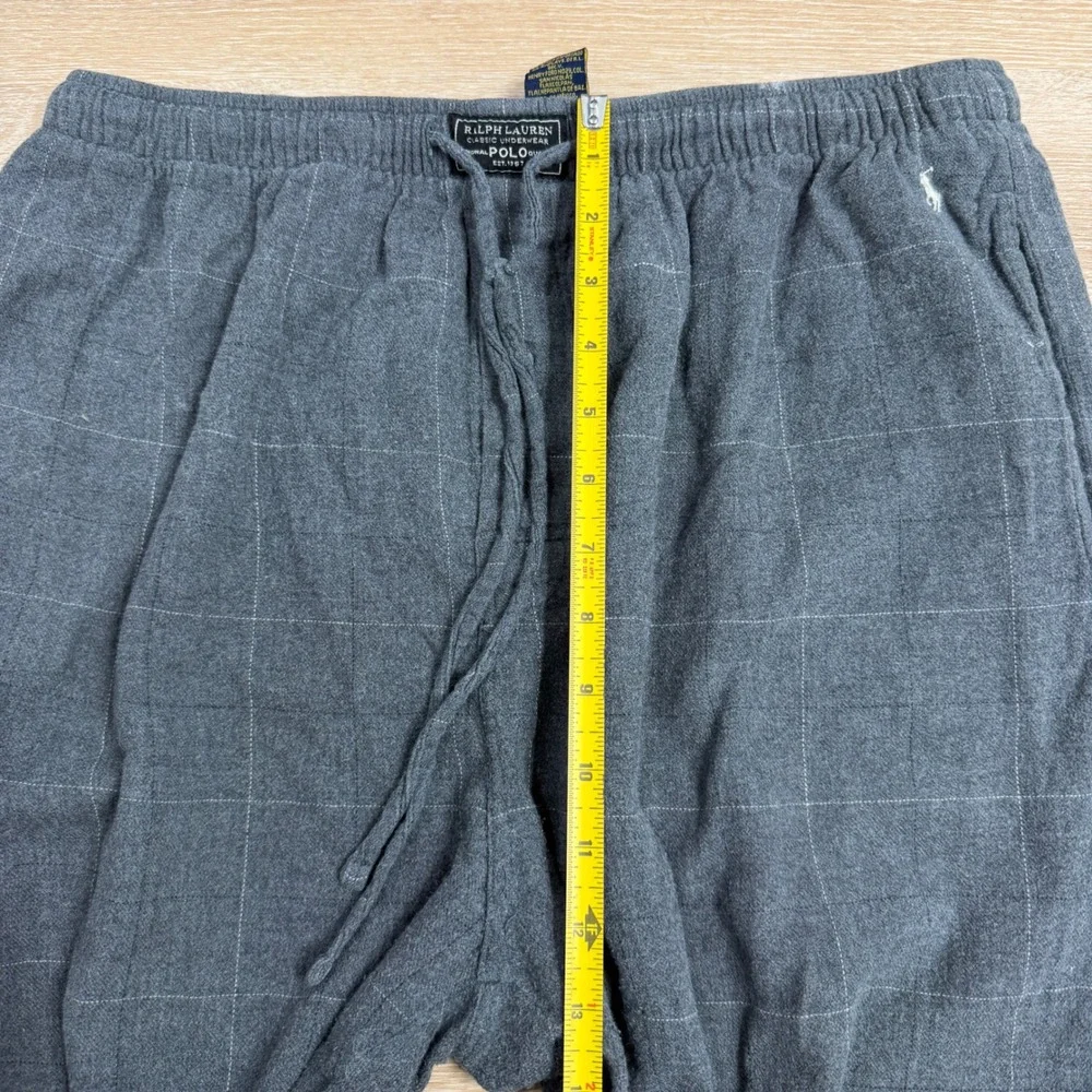 Polo Ralph Lauren Mens Grey Windowpane Plaid Cotton Flannel Pajama Pants Large